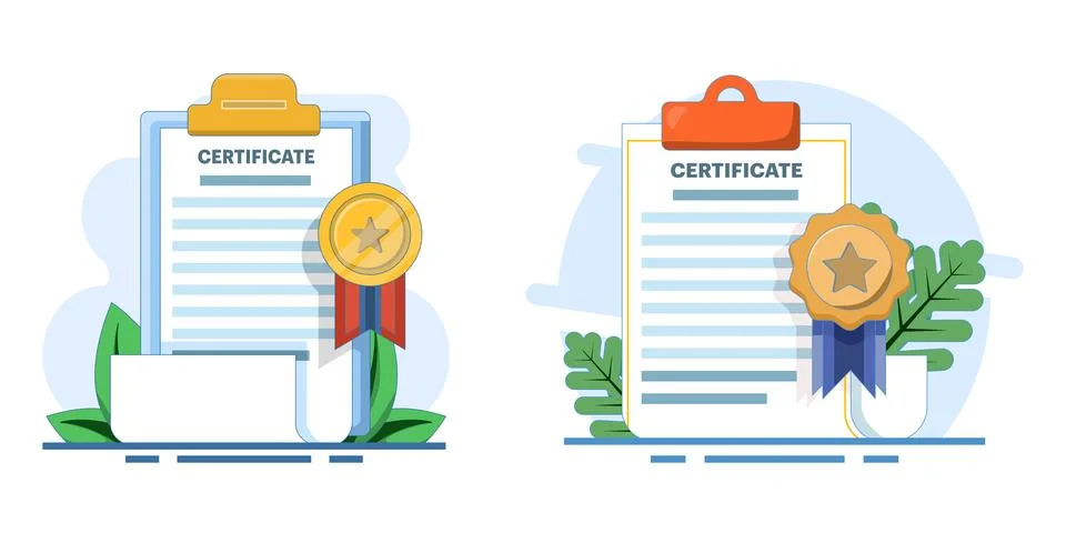 Creative flat vector illustration set showcasing documents, licenses. Stock Illustration