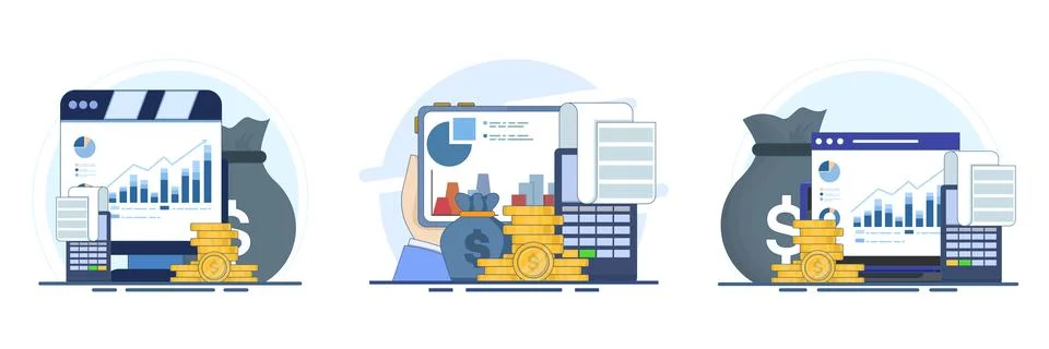 Creative flat vector illustration set showcasing business accounting Stock Illustration
