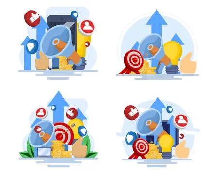 Creative flat vector illustration set showcasing social media campaigns Stock Illustration