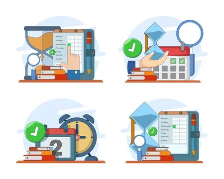 Creative flat vector illustration set showcasing project management Stock Illustration