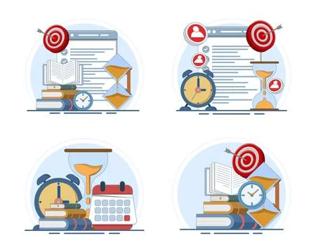 Creative flat vector illustration set showcasing project management Stock Illustration