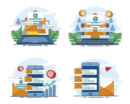 Creative flat vector illustration set showcasing email marketing campaigns Stock Illustration