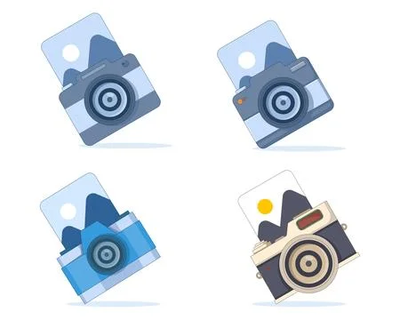Creative flat vector illustration set showcasing modern cameras Stock Illustration