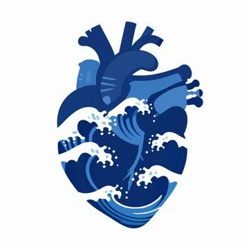 Creative flat vector illustration of a single anatomical heart made of blue.. Illustrazione stock