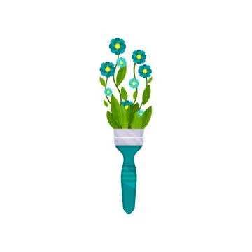 Creative flat vector illustration of small bouquet with paint brush handle. Cute Illustration