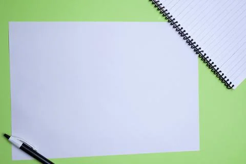 Creative flay lay, table top for students, office, business work. Spiral Note Foto stock