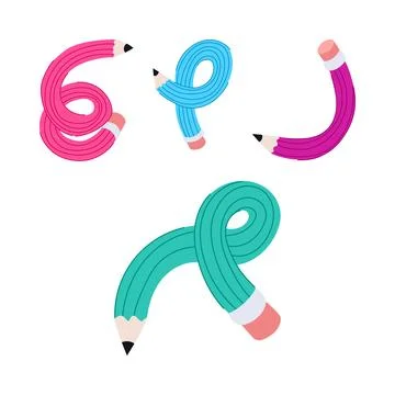 Creative flexible pencils forming abstract shapes on white surface Stock Illustration