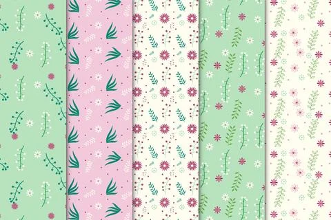 Creative floral pattern decoration on green, pink, and white backgrounds. S.. Stock Illustration