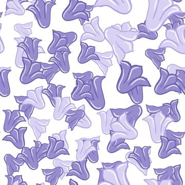 Creative floral seamless pattern with purple campanula random ornament. Isola Illustrazione stock
