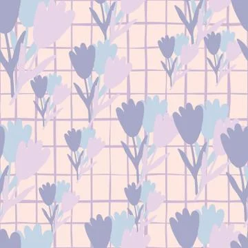 Creative flowers bouquet seamless pattern on line background. Geometric flora Illustrazione stock