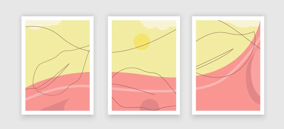 Creative fluid style poster set. dynamic shapes on light yellow background Stock Illustration