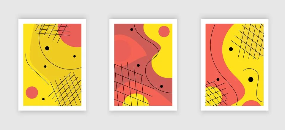 Creative fluid style poster set. dynamic shapes on light yellow background 스톡 일러스트