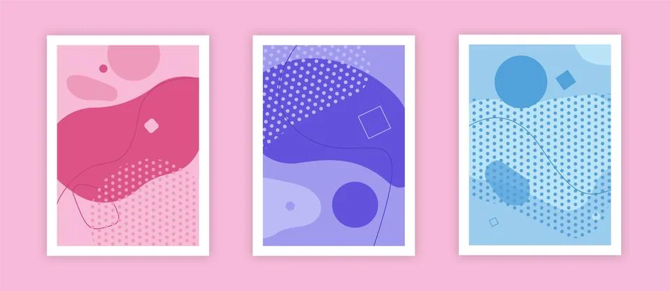 Creative fluid style poster set. dynamic shapes on light yellow background Stock Illustration
