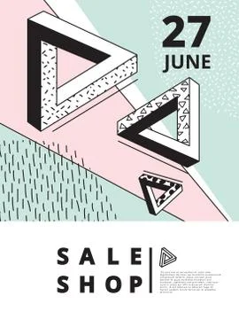Creative flyer or card with geometric outline shapes. Trendy hipster poster. Stock Illustration