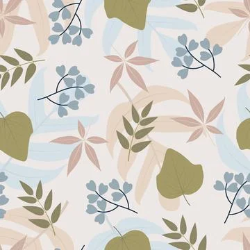 Creative foliage seamless pattern design of abstract branches and leaves. Illustrazione stock