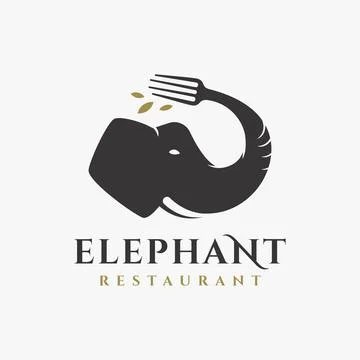Creative fork and elephant logo icon vector on white background. Stock Illustration
