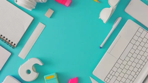 Creative frame made of school supplies on pastel blue background Stock Footage 201193591