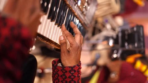 Creative Frame of Pianist Playing Keyboard in Cinematic Style Stock Footage 332013273