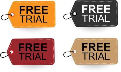 Creative Free Trial Hanging Tag Collection for Marketing Design Stock Illustration