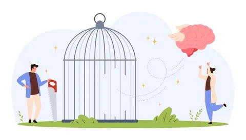 Creative Freedom Concept with Brain and Cage 스톡 일러스트