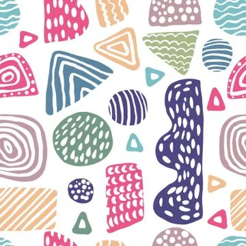 Creative freehand colored shapes seamless pattern. Simple design 스톡 일러스트