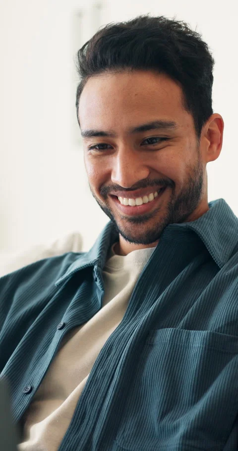 Creative, freelancer and happy man with tablet in lounge, graphic designer or Stock Footage 340882072