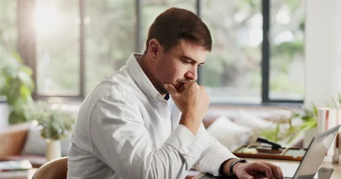 Creative, freelancer and man with laptop, home office and copywriting on social Stock Footage 329362898