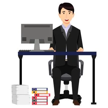 Creative freelancer sitting on desk Stock Illustration