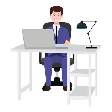 Creative freelancer sitting on modern desk Stock Illustration