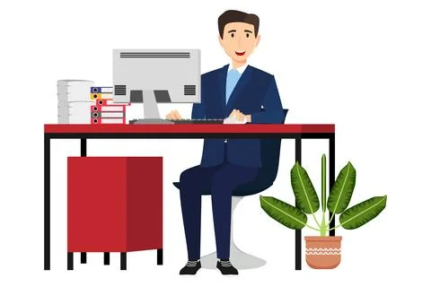 Creative freelancer working with desktop Stock Illustration