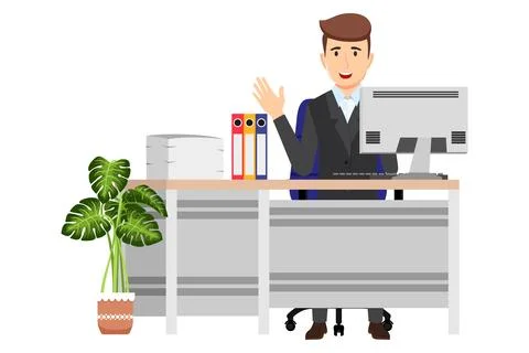 Creative freelancer working with desktop pc Stock Illustration