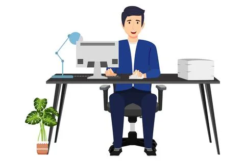 Creative freelancer working home office workspace Stock Illustration