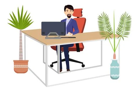 Creative freelancer working on L shape table Stock Illustration
