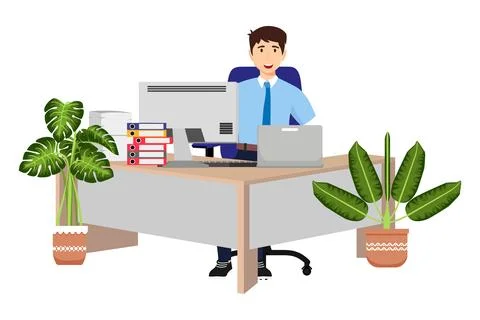 Creative freelancer working on L shape desk Stock Illustration