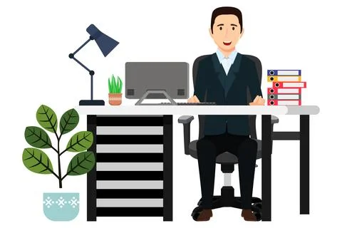 Creative freelancer working on office Stock Illustration