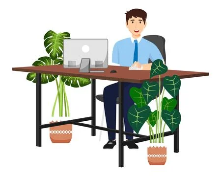 Creative freelancer working with smiley face Stock Illustration