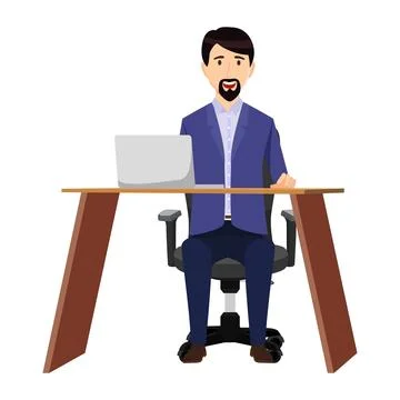 Creative freelancer working on table chair Stock Illustration