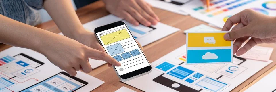 Creative front-end developer brainstorming UI design. Scrutinize Stock Photos