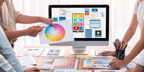 Creative front-end developer brainstorming UI design. Scrutinize Stock Photos