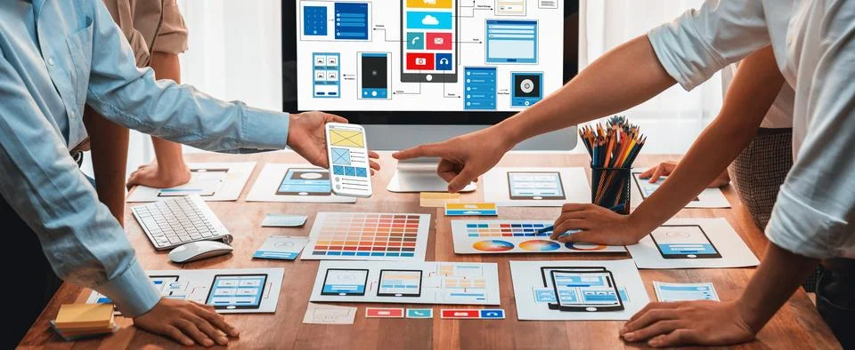 Creative front-end developer brainstorming UI design. Scrutinize 스톡 사진