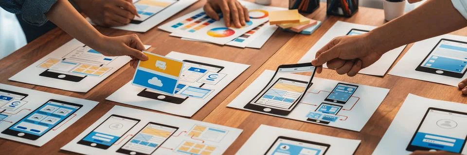 Creative front-end developer brainstorming UI design. Scrutinize 스톡 사진