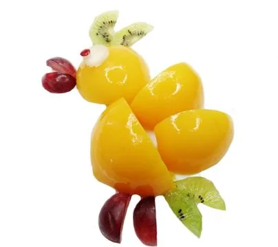 Creative fruit child dessert chick bird form Stock Photos