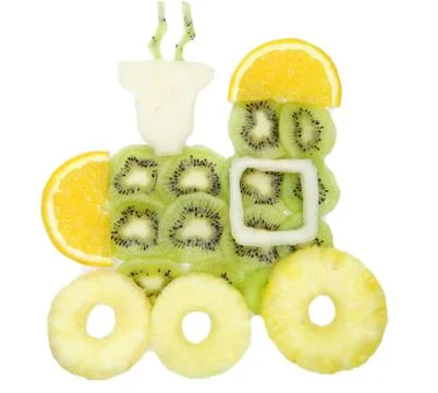 Creative fruit child dessert engine form Stock Photos