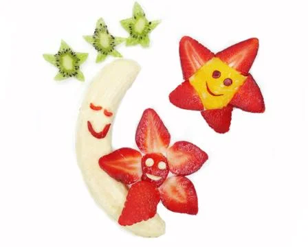 Creative fruit child dessert moon and stars form Stock Photos