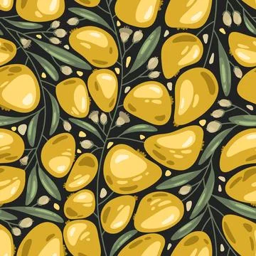 Creative fruits pattern. Gold apples on black Stock Illustration