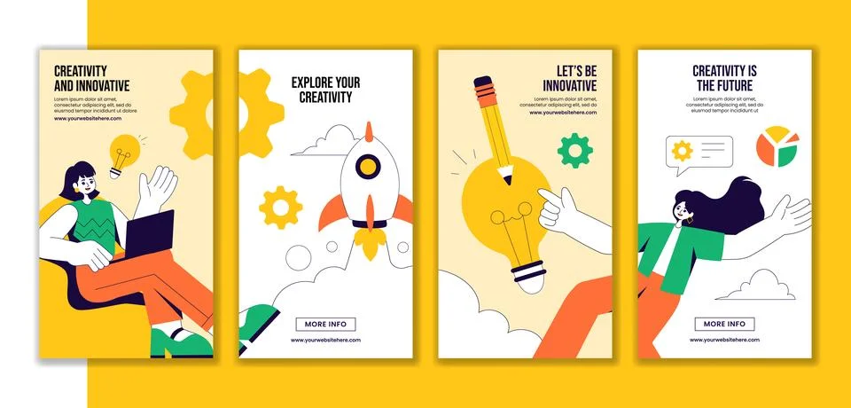 Creative is the Future Hand Drawn Social Media Stories Templates with Flat .. Stock Illustration
