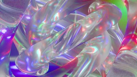 Creative futuristic background featuring tangled 3D liquid glass tubes over a Ilustração Stock