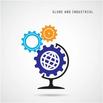 Creative gear abstract vector logo design and globe sign. Stock Illustration