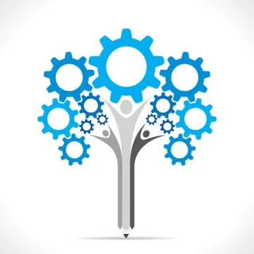 Creative gear pencil tree design concept vector Stock Illustration