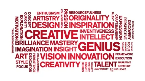 Creative Genius animated word cloud,animation kinetic typography seamless loop. Stock Footage 311434961